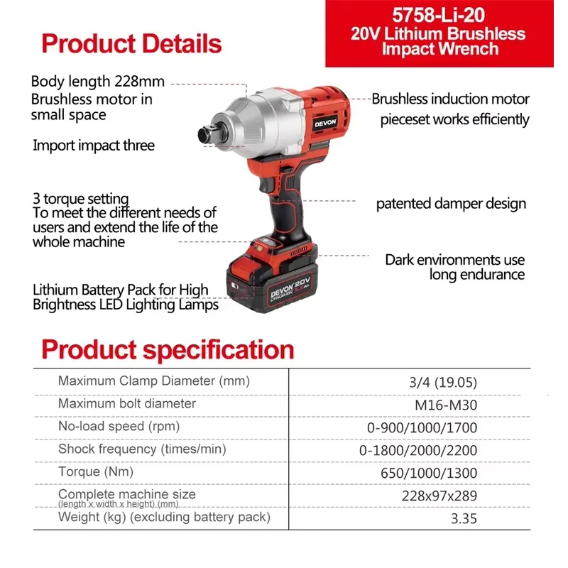 Devon 20V yüksek torklu üç tor - Power Tools Cordless incelemesi ve fiyatı